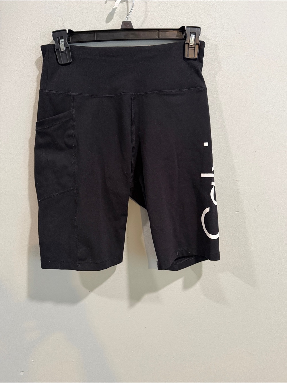 Calvin Klein Black High-Rise Performance Shorts with Side Pocket and Logo